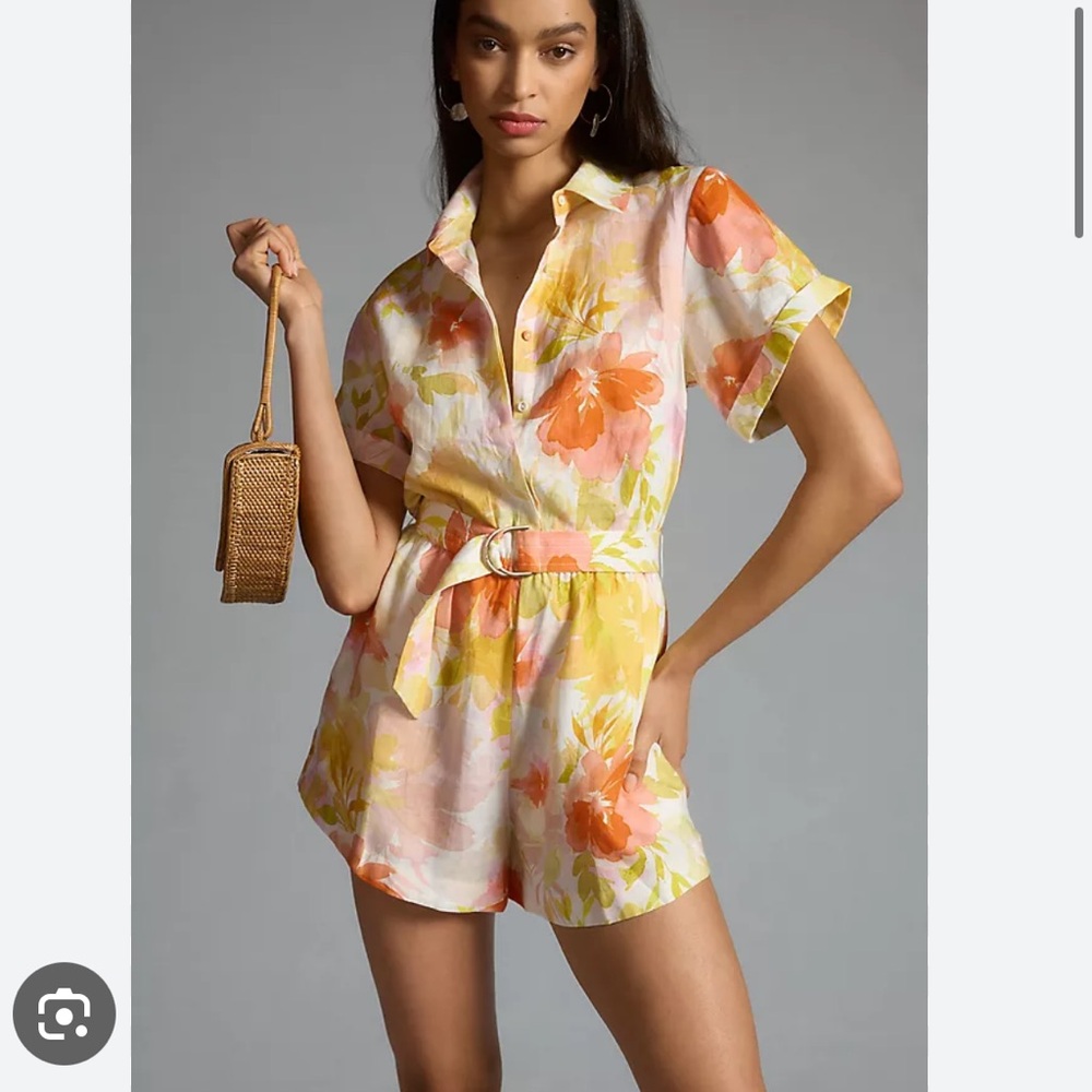 KIVARI printed short sleeve belted romper. Sold out. Size 6